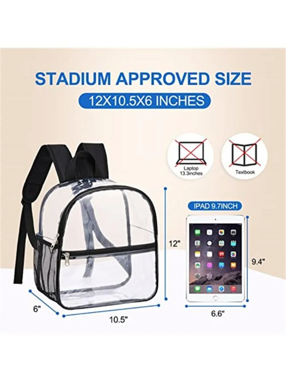 Clear Stadium Backpack 12x11x6 Transparent PVC Bag Concert Sports Events